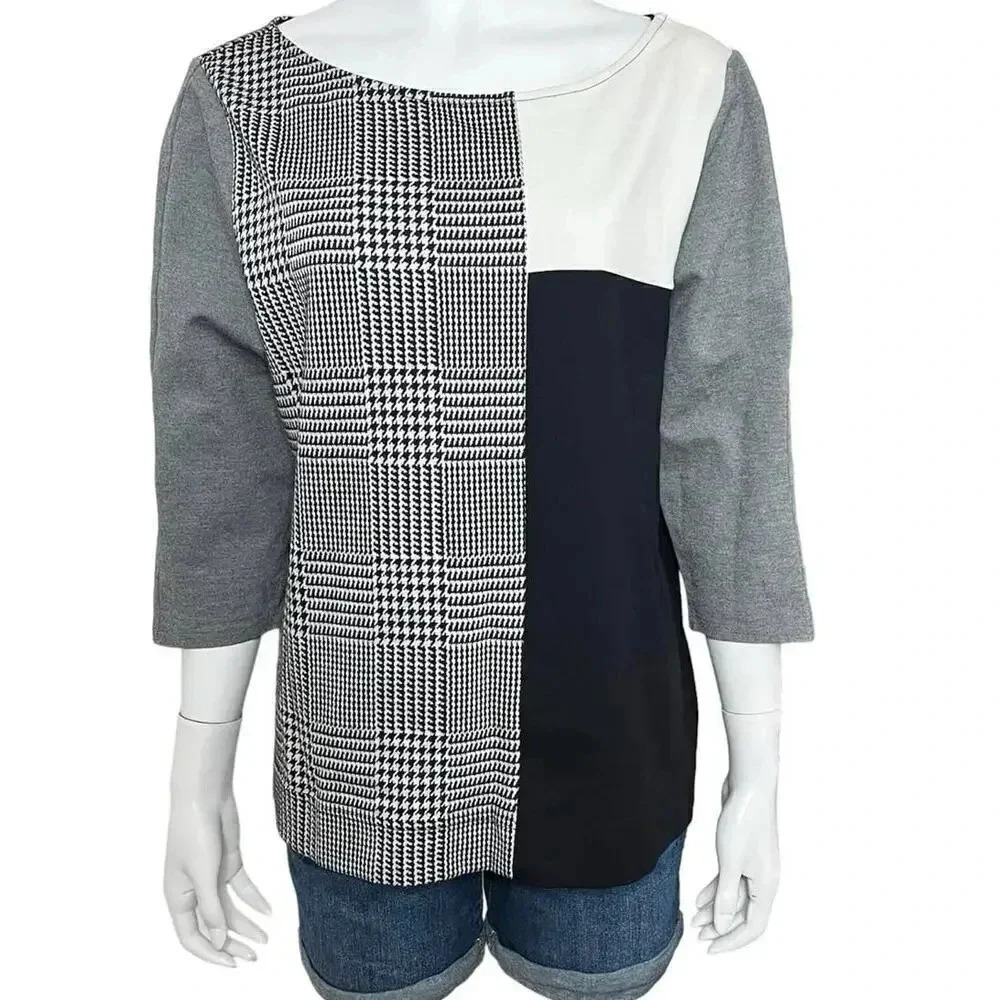 Lane Bryant Black and White Houndstooth Knit Ponte Sweater Size 14/16